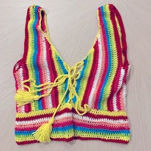 Crocheted cropped rainbow tank top